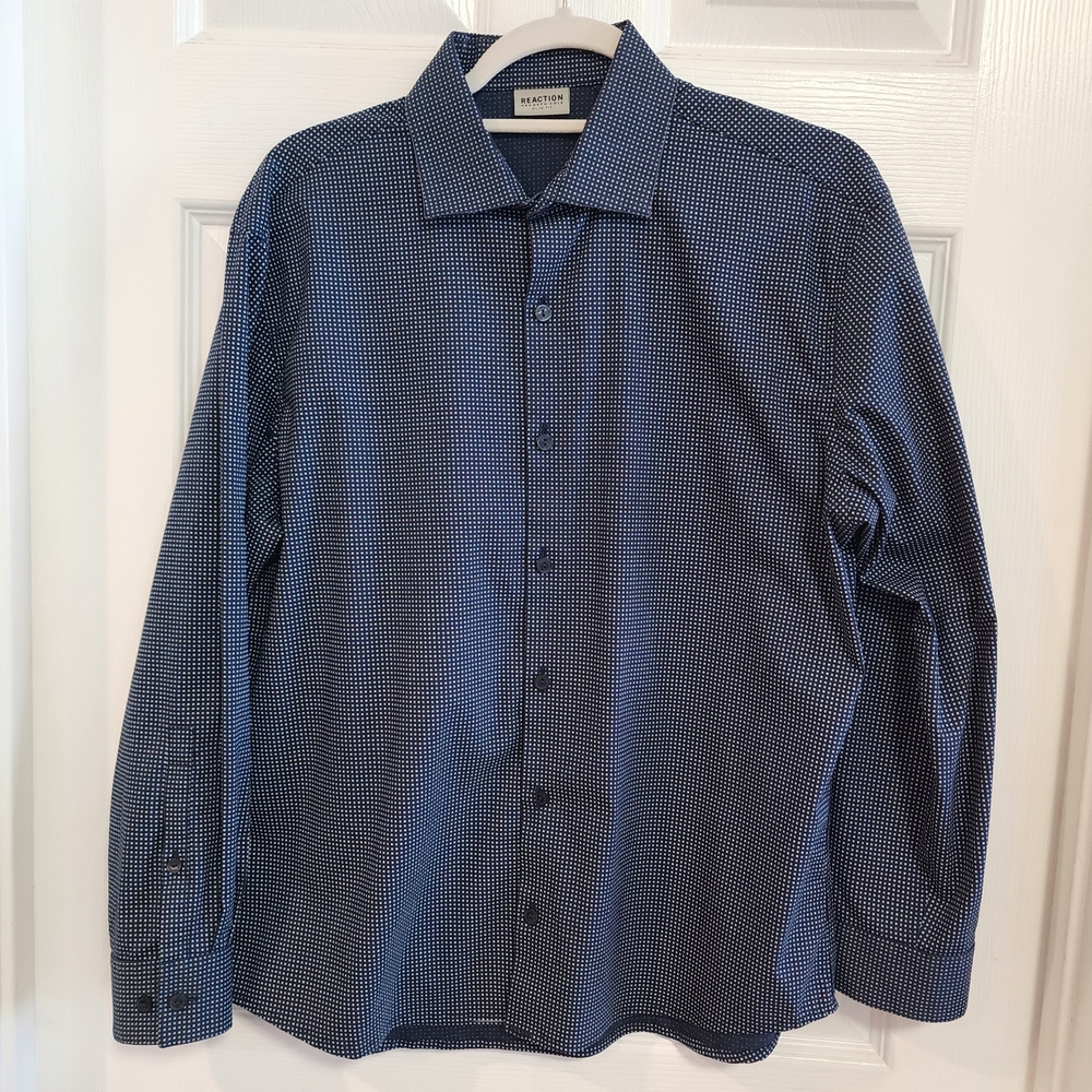 Reaction Kenneth Cole Blue Long Sleev Button Down Shirt Mens 15.5 32/33 Slim Fit